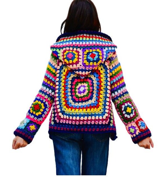Granny Square Sweater Hooded granny Sweater Granny Sweater Hooded Coat Women Hooded Sweater Spring Sweater