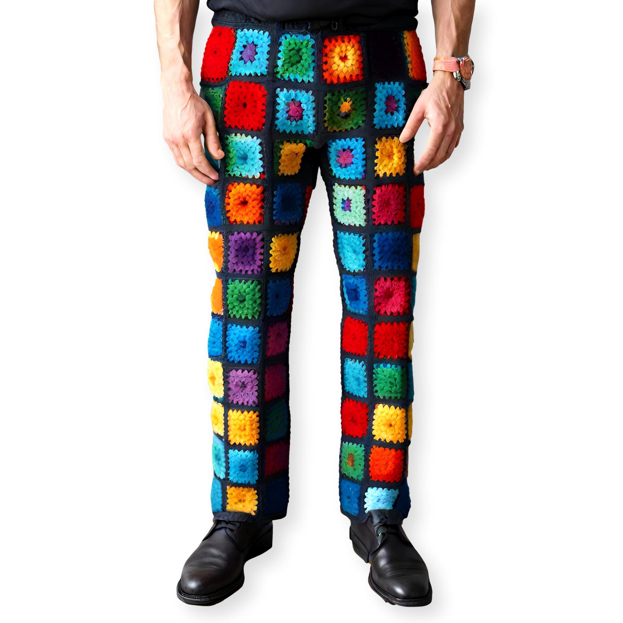 Hand Knitted Crochet Pants: Retro Granny Square Festival Style - Etsy