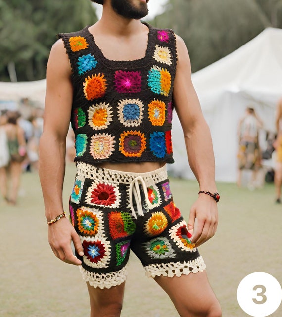Crochet Shorts for Men, Festival Clothing Men, Fall Crochet Shorts