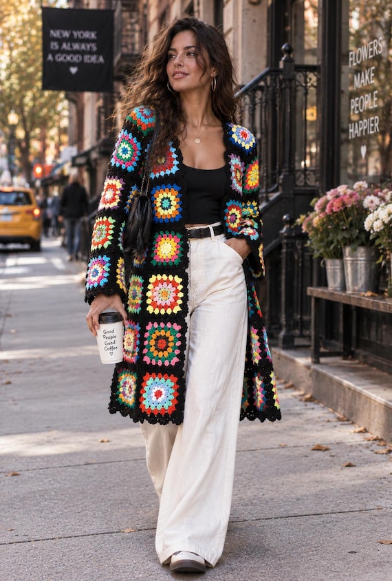 Oversize Crochet Maxi Cardigan: Cotton Granny Square Jacket Oversize Jacket  Clothing