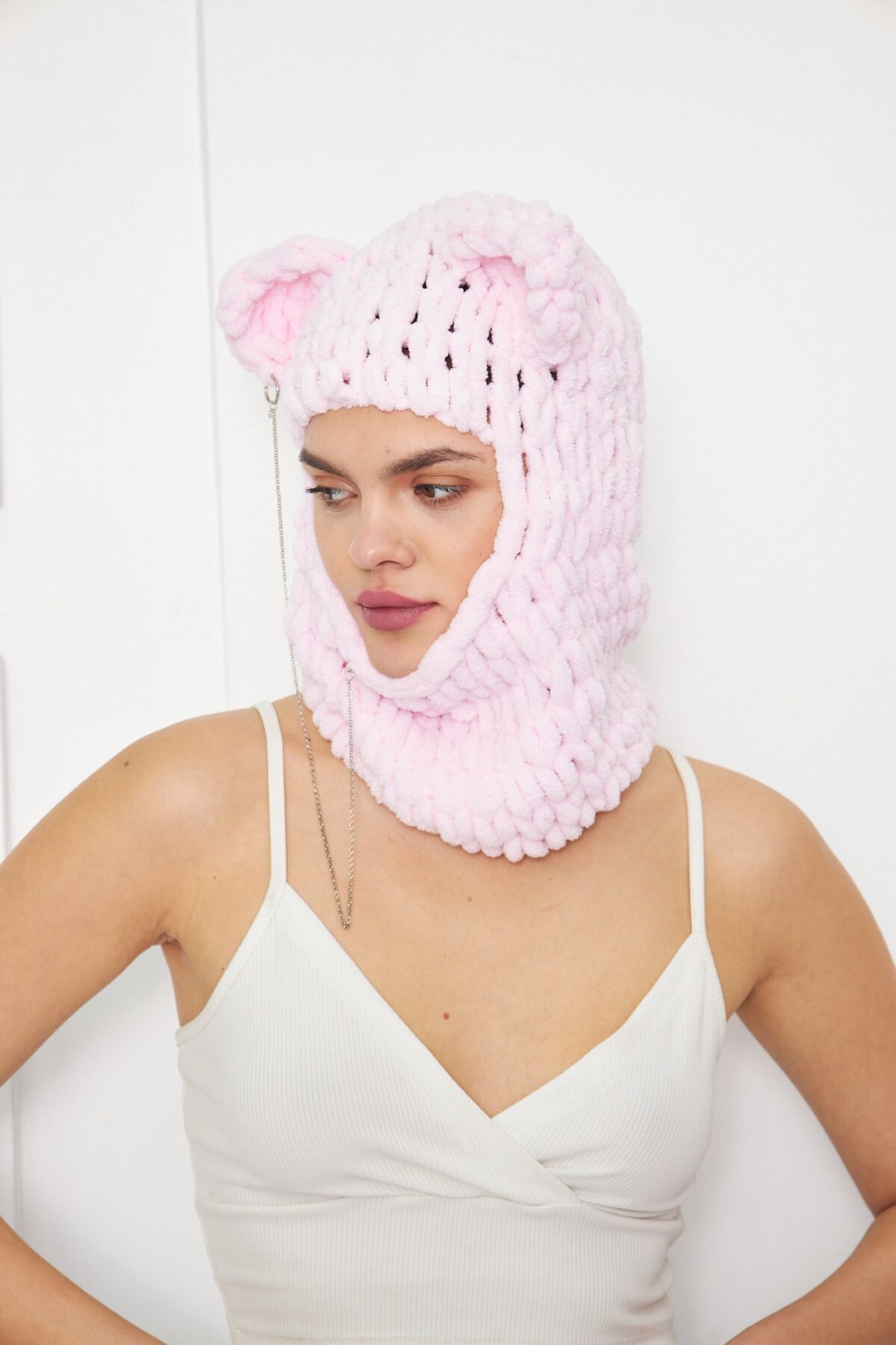 Cat Ears Balaclava, Handmade Pink Balaclava, Helmet Cover, Hat With Cat