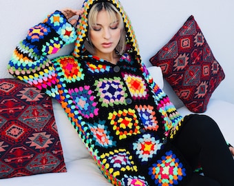 Boho Winter Jacket, Winter Pullover Gift, Oversize Knit Jacket, Christmas Jacket gift  for Women Mom Gift