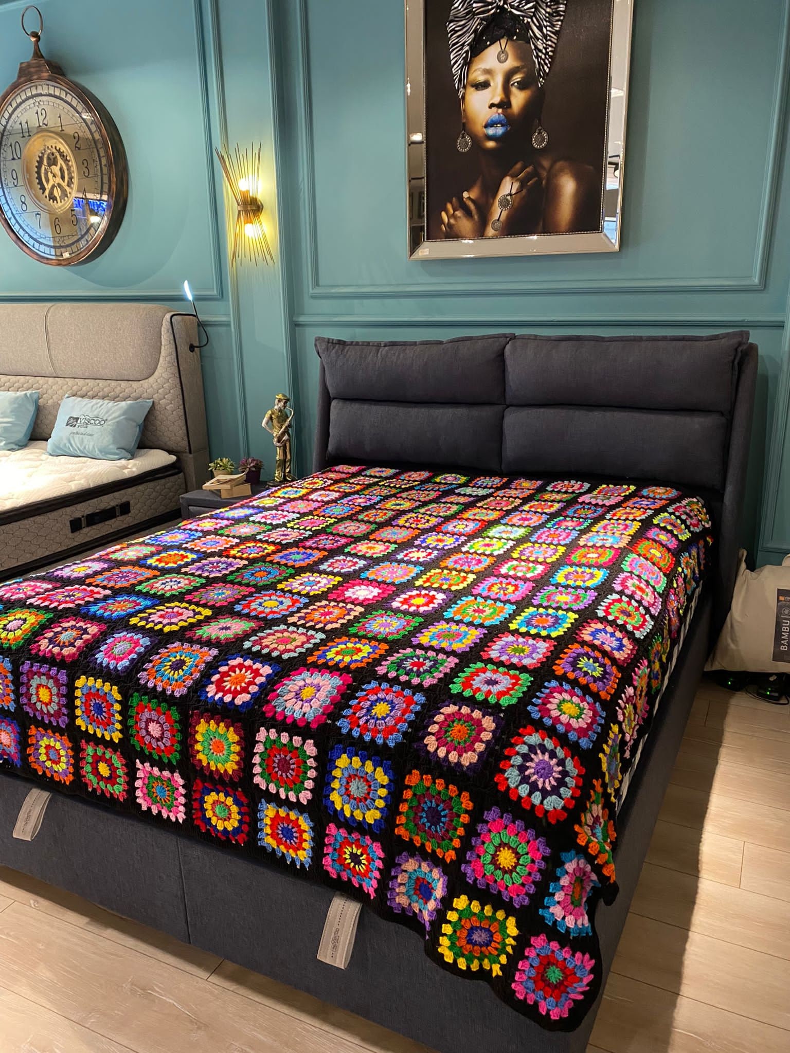 ハンドメイド　手編み　クロシェ編み ベッドカバー シングル用　コットン ハンドメイド 手編み クロシェ編み ベッドカバー シングル用