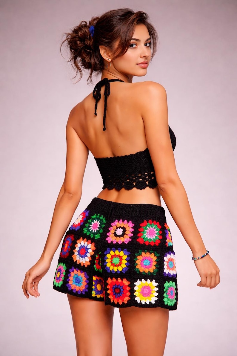 Crochet Granny Square Shorts: Retro Cotton Women's Shorts image 2