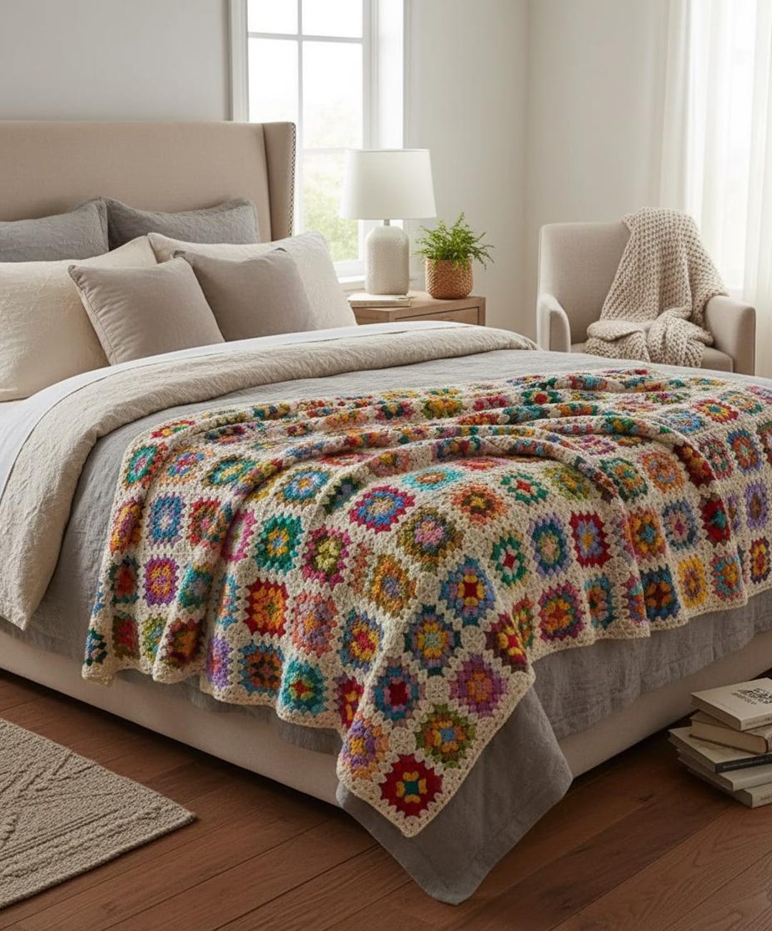 Boho Throw Granny Square Crocheted Throw Blanket Crochet Patchwork ...