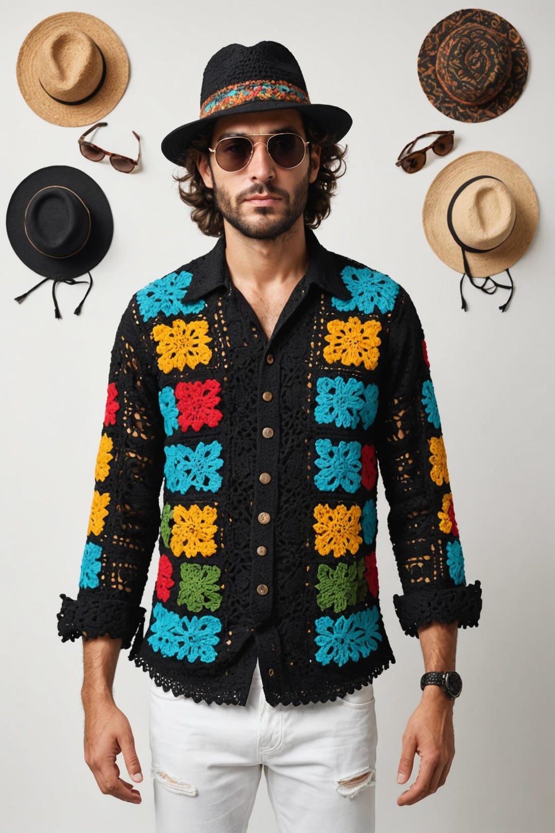 Knuth Marf crochet knit shirt ブラック Knuth Marf - crochet knit shirt / クロシェ ニットシャツ
