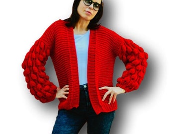 red knit jacket