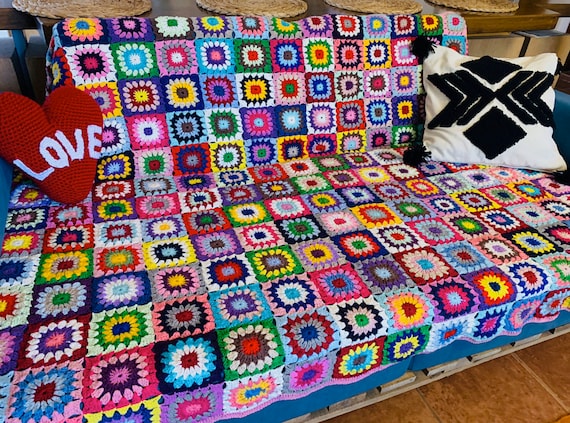Colorful Throw Patchwork Afghan Patchwork Bedspread Crochet Bed Throw Patchwork Sofa Throw Boho TV Blanket Etsy Canada