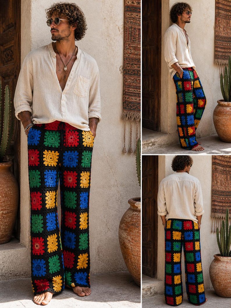 Men's Crochet Rave Granny Square Pants: Boho Retro Festival Trousers - Etsy