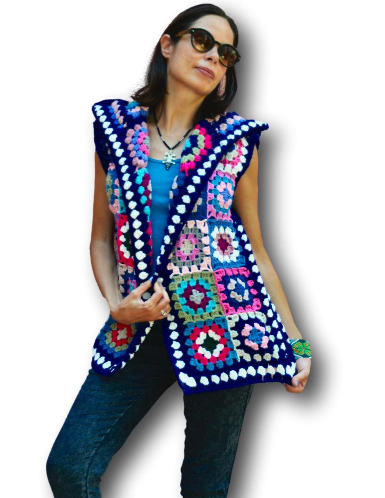 Damen Häkelweste Sommer - Ärmellose Spitzenstrickjacke Boho Style