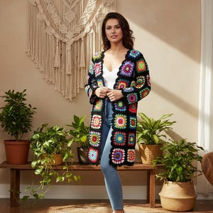 Oversize Crochet Maxi Cardigan: Cotton Granny Square Jacket Oversize Jacket Clothing image 3