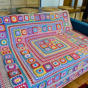 Hand Knit Granny Square Blanket: Boho Crochet Bedspread