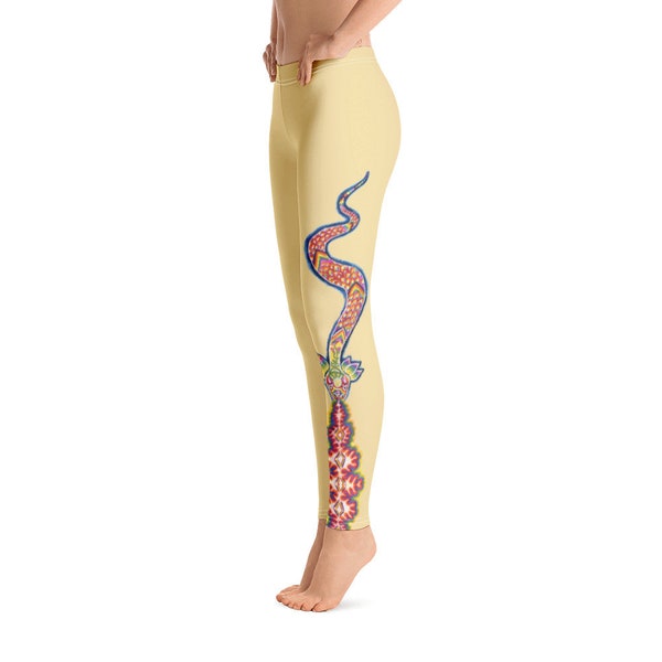 Tan with Rainbow Snake Painted Leggings for Party, Yoga or Workout