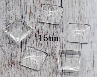 200Pcs 10*10MM Clear Square Flat Back Crystal Glass Dome Cabochons C1636