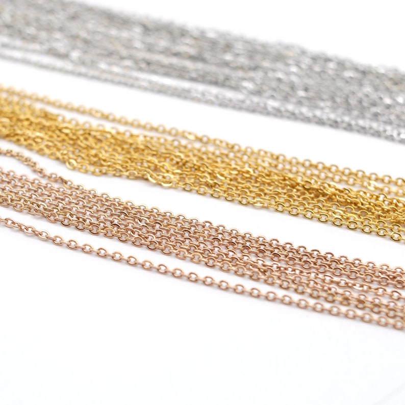 1618202224 Rolo Necklace Chain Wide 1.5mm-Silver Tone 9PCS Stainless Steel Silver Tone Flat Cable Necklace with Lobster Clasp