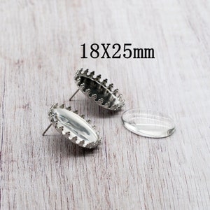 Clearance! 40PCS(20Pairs), Stainless Steel Crown Edge OVAL Stud Earrings Setting, Fit 18X25mm Cabochon, LSE26