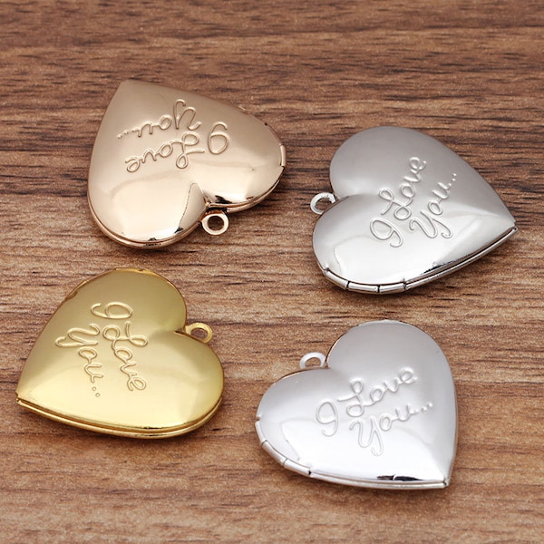 3PCS Brass Heart I Love You Locket Pendant, 27X29mm Multi Colors -- Jewelry Making, Photo Locket Charms, LMC42-04840