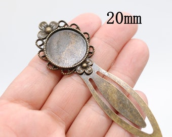 3/7PCS Antique Bronze Tone Round Cabochon Flower Tray Bookmark Clip Style, Cabochon Settings - Fit 20mm Cabochon, BCB41