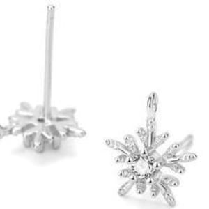 1Pair Sterling Silver Stud CZ Snowflake Earrings Component Connector FESV15