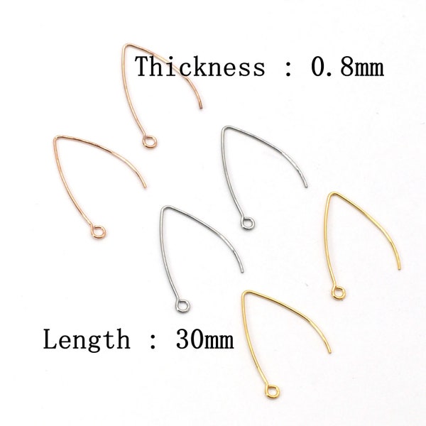 40PCS(20Pairs), Stainless Steel Earrings Dangle, Ear Wire Dangle Supply Wholesale, Silver/Gold/Rose Gold Tone, 20Gauge  20X30mm CES01-30mm