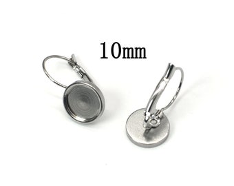 16PCS(8Pairs) Stainless Steel Thick ROUND Leverback Blank Earrings Component, DIY Earrings Cabochon --- Fit 10mm Cabochon, LSE31-10mm