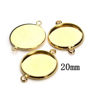 10PCS Gold Tone Stainless Steel Round Cabochon Tray Connector Charm LST06-20mm