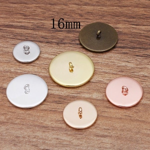 May include: Five 16mm round metal buttons with a loop on top. The buttons are in different colors: silver, gold, bronze, rose gold, and copper.