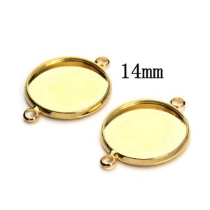 10PCS Gold Tone Stainless Steel Round Cabochon Tray Connector Fit 14mm LST06