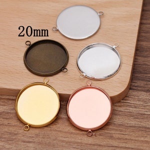 12PCS Brass Round Cabochon Tray Connector Silver/Gold /Bronze Tone QYF17-20mm