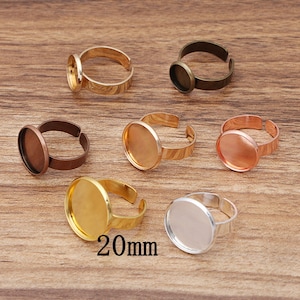 Clearance 12PCS, Brass Adjustable Ring Findings Bases, Bezel Round QBR02-20mm
