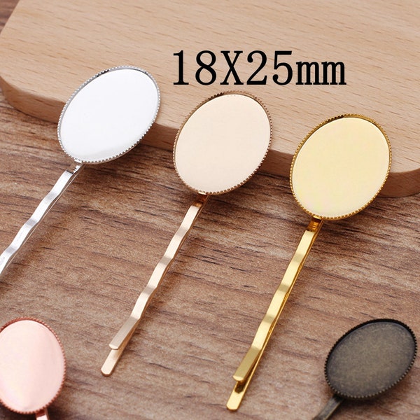 Clearance 15PCS Brass Oval Bezel Hair Pin Tray, High Quality Gold, Bronze Brass Accessary DIY Supply, Fit Cabochon 18X25mm QYF24-18X25mm