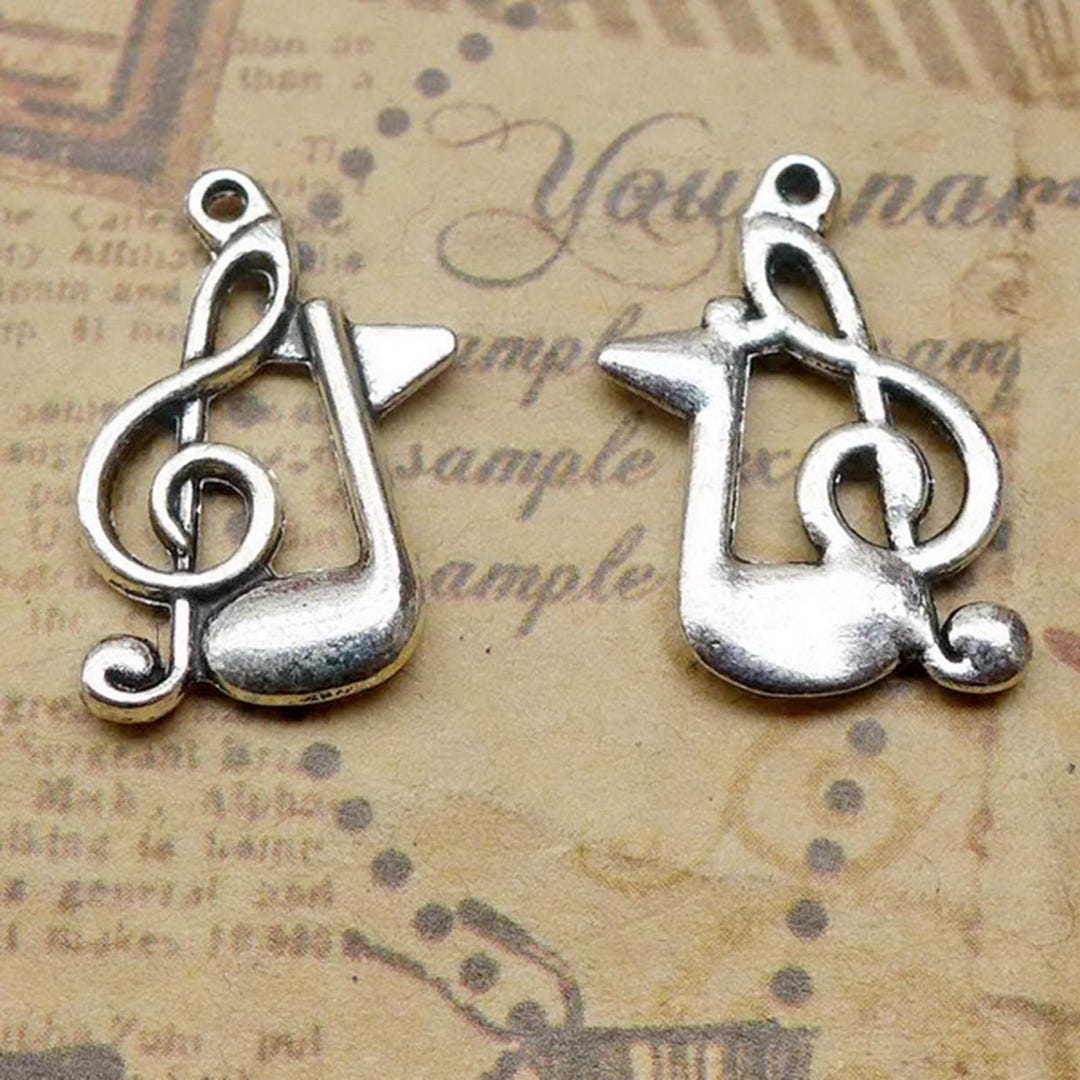 30PCS Antique Silver Tone Metal Filigree Musical Note Charm Pendant ...
