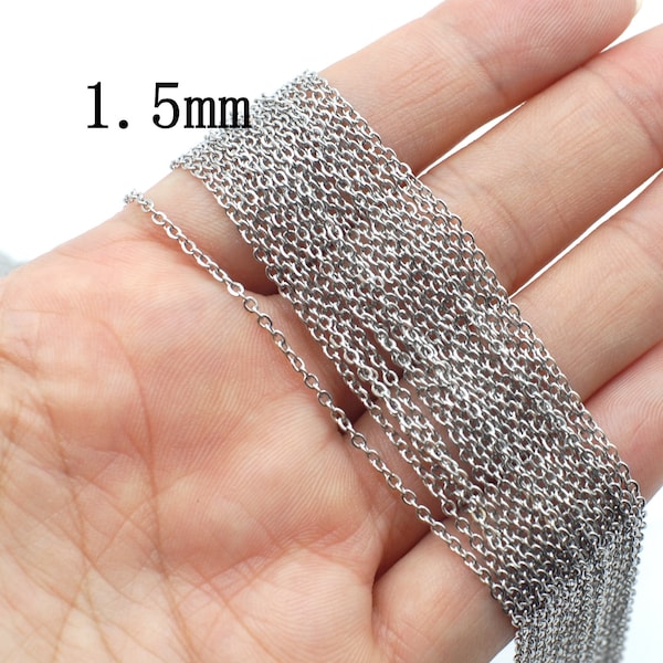 9PCS Stainless Steel Silver Tone Flat Cable Necklace with Lobster Clasp, 16"/18"/20"/22" Rolo Necklace Chain Wide 1.5mm-Silver Tone