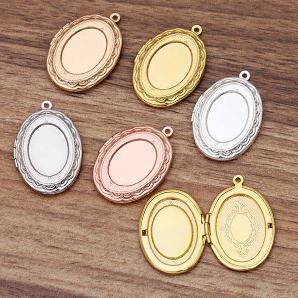3PCS Brass Oval Cabochon Locket Pendant, 22X29mm Multi Colors --  Jewelry Making, Photo Locket Charms, Fit 13X18mm LMC04-04720