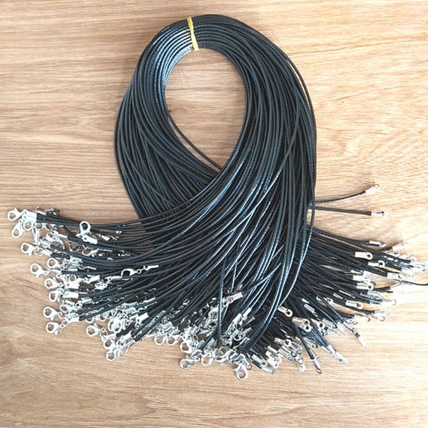 9PCS 1.5mm Waxed Cotton Blank Cord Necklace with Lobster Clasp, 18" Length Ready to Use Necklace, Silver Tone 2" Extender 1.5mm Wide