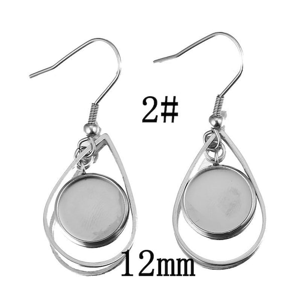 8PCS(4Pairs) Stainless Steel Round Dangle Earrings Tray, Round Blank Earrings, Cabochon Settings Tray Fit 12mm Cabochon, LSE13-2#