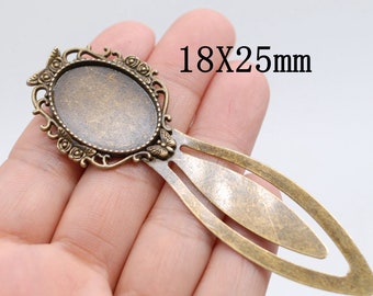 3/7 PCS OVAL Antique Bronze Tone Cabochon Owl Tray Bookmark Clip Style, Cabochon Settings - Fit 18X25mm Cabochon, BCB36