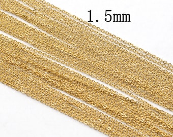 9PCS Stainless Steel Gold Flat Cable Necklace 16"/18"/20"/22"/24" Wide 1.5mm-G