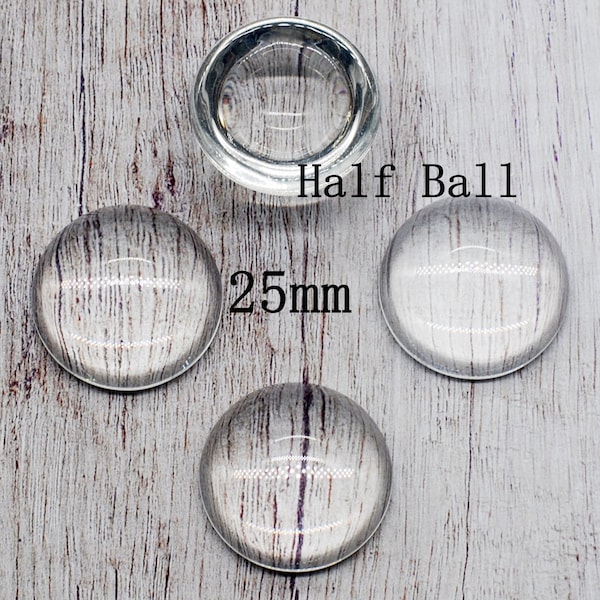 8/20/40PCS,  Half Sphere Round Crystal Glass Magnifying High Dome Cabochon, Photo Glass, Domed with Flat Back, Half-Ball Round-25mm