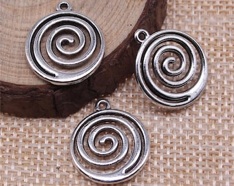 30PCS Antique Silver Spiral Charm Pendant, 2 Sided Twirl Charm XCS82