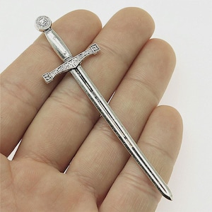 10PCS Antique Silver Tone Sword Charm Pendant, 3D Large Gladiator Sword JHS456