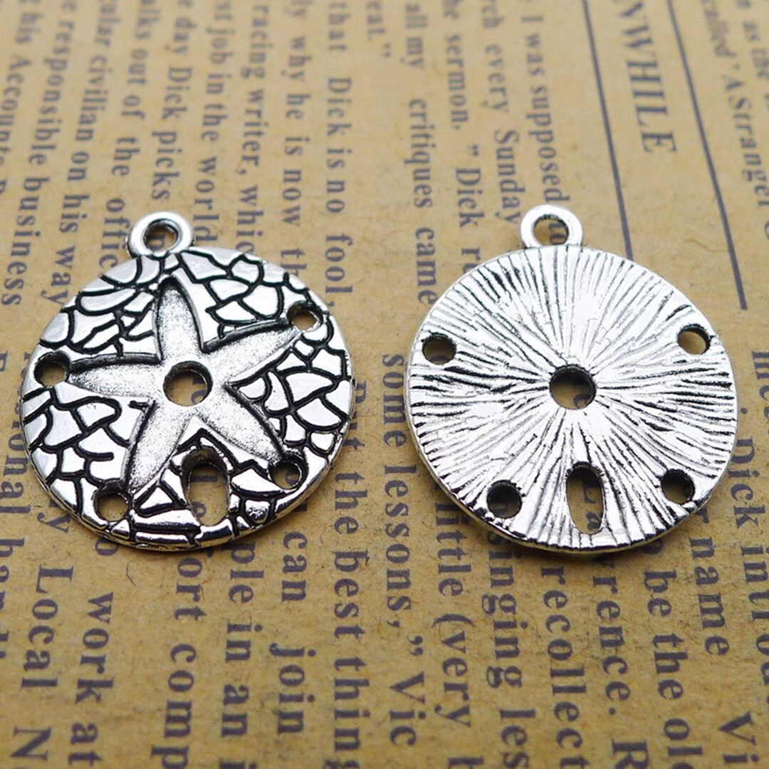 C 30PCS Antique Silver Tone Sand Dollar Charm Pendant, Starfish JHS1282 ...