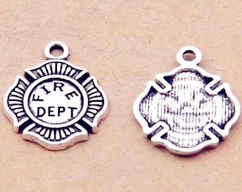 40PCS Antique Silver Firefighter Charm, Fire Department Charm Pendant JHS868