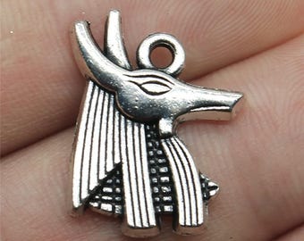 25PCS Antique Silver Tone Metal Anubis, Egyptian Jackal God Charm Pendant GGS188