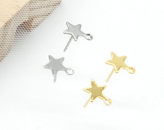 30/12PCS Stainless Steel Silver/Gold Star Stud Earrings Component 10X9mm SSF40