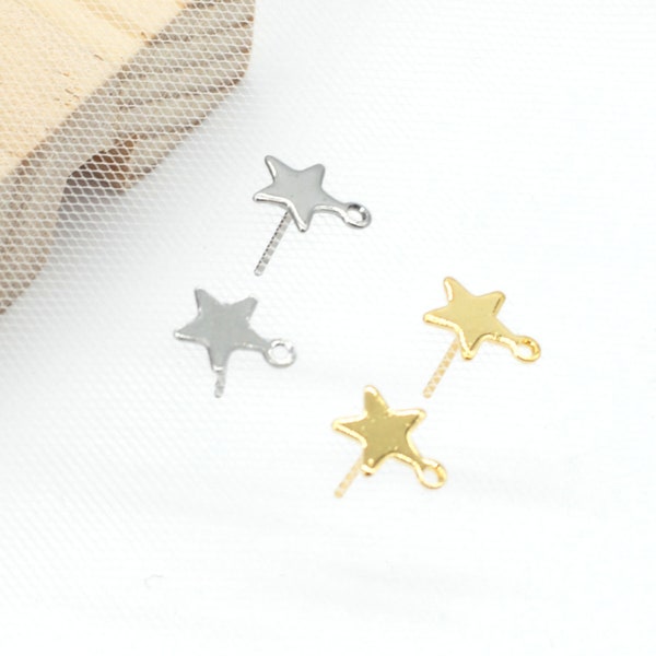 30/12PCS Stainless Steel Silver/Gold Tone Post Earrings Component, Star Stud Earrings Connector with Hoop -- 10X9mm CES24