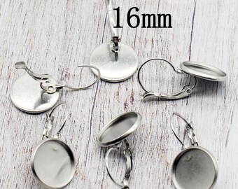 20PCS Stainless Steel ROUND Leverback Blank Earrings Fit 16mm Cab LSE01