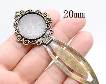 3/7PCS Antique Bronze Tone Round Cabochon Scallop Lace Edge Tray Bookmark Clip Style, Cabochon Settings - Fit 20mm Cabochon, BCB37