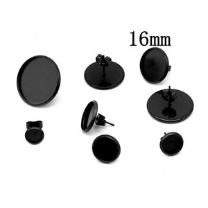 Clearance 20PCS Stainless Steel ROUND Blank Stud Earrings Tray, Black Tone Cabochon Settings -- Fit 16mm Cabochon, LSE33-16mm