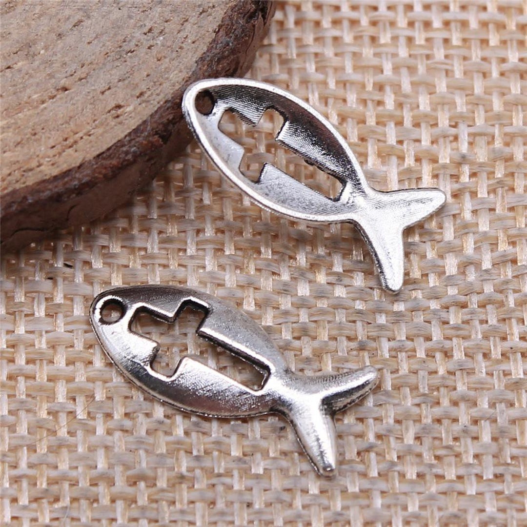 50PCS Antique Silver Tone Cross Religious Fish Charm Pendant GGS464 - Etsy